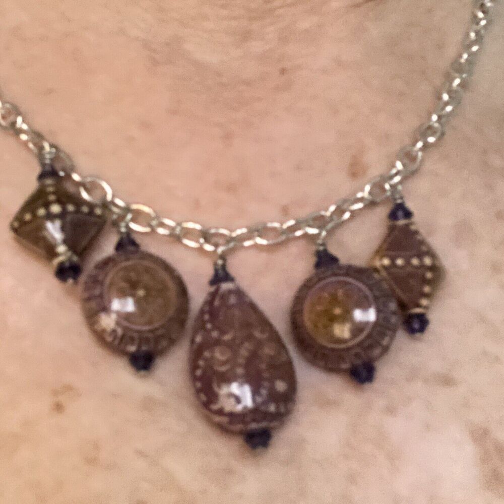 MOOD STONE Necklace/Earring Set Color Changing Etched Stones 22” Silver Chain - Picture 6 of 6